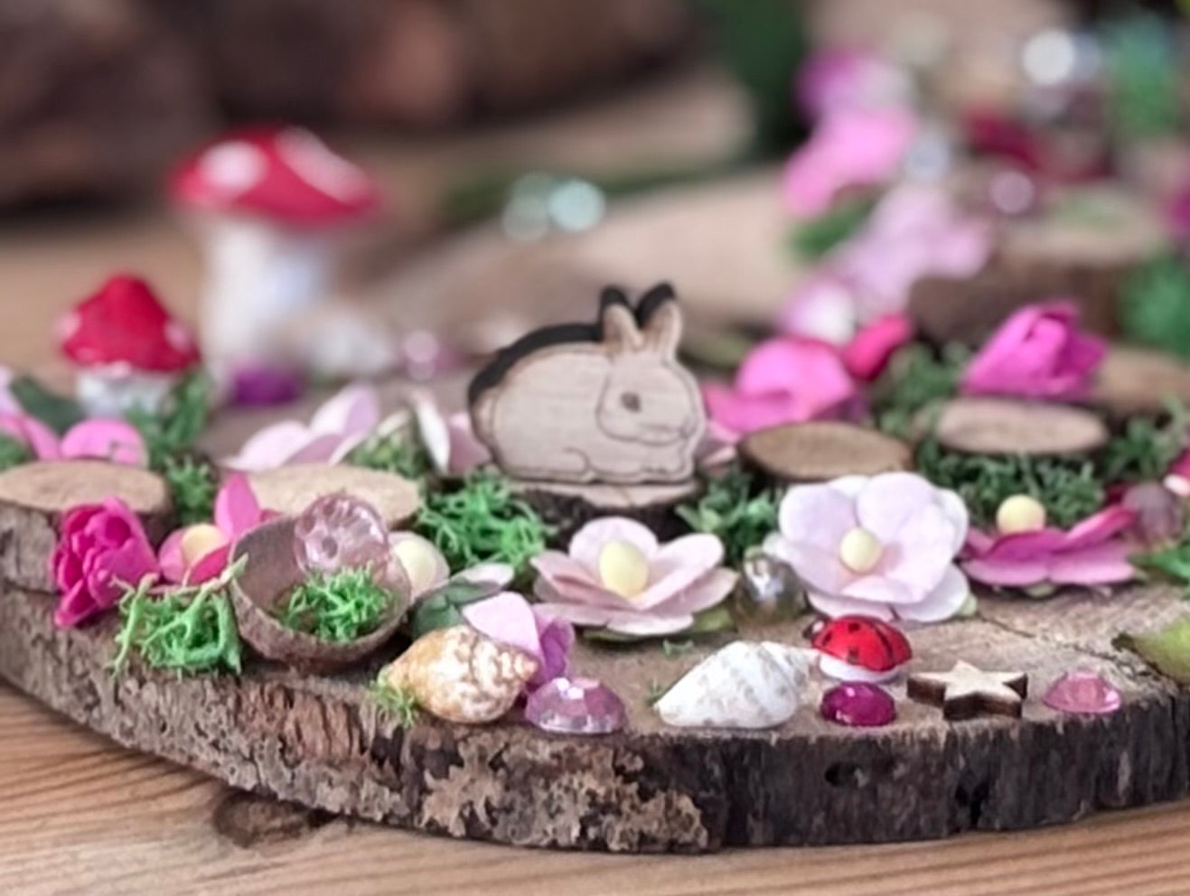 Cherry Cheesecake Fairy Picnic Set – Miniature Fairy Garden Accessory with Bunny , gather here fairies sign and fairy dust