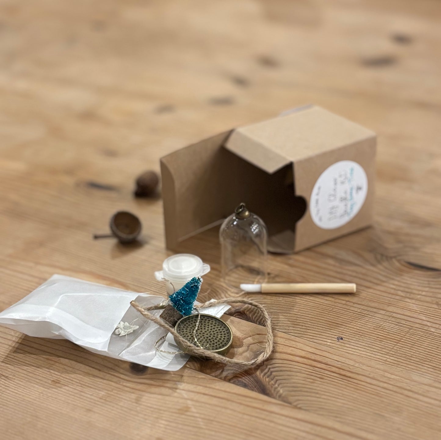 Tiny Glass Dome Christmas Craft Kit – DIY Bauble with Mini Tree and Peace Sign