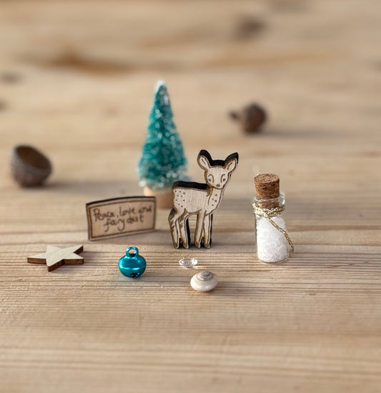 2D Wooden Baby Deer Set – Miniature Christmas Fairy Garden Accessories