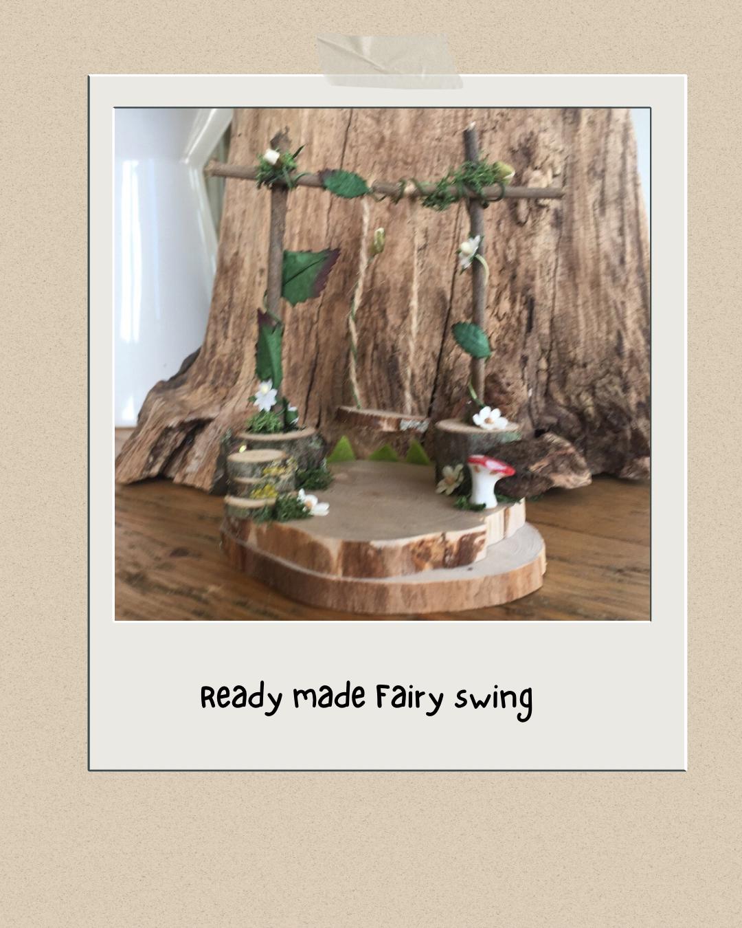 Foraged wood Fairy Swing in pretty garden