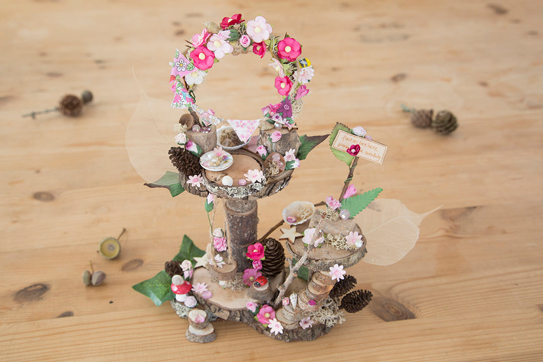 DIY Mega Fairy Garden kit with tree house, swing, flower arch, sign post and toadstool