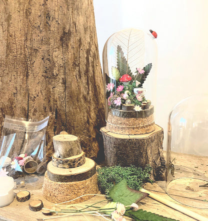 Enchanting DIY fairy garden kit : Tiny toadstool and plate in a Glass Dome