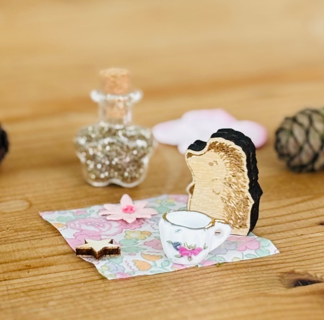 Fairy set with little Hedgehog , ecofriendly fairy dust , liberty print picnic rug and more