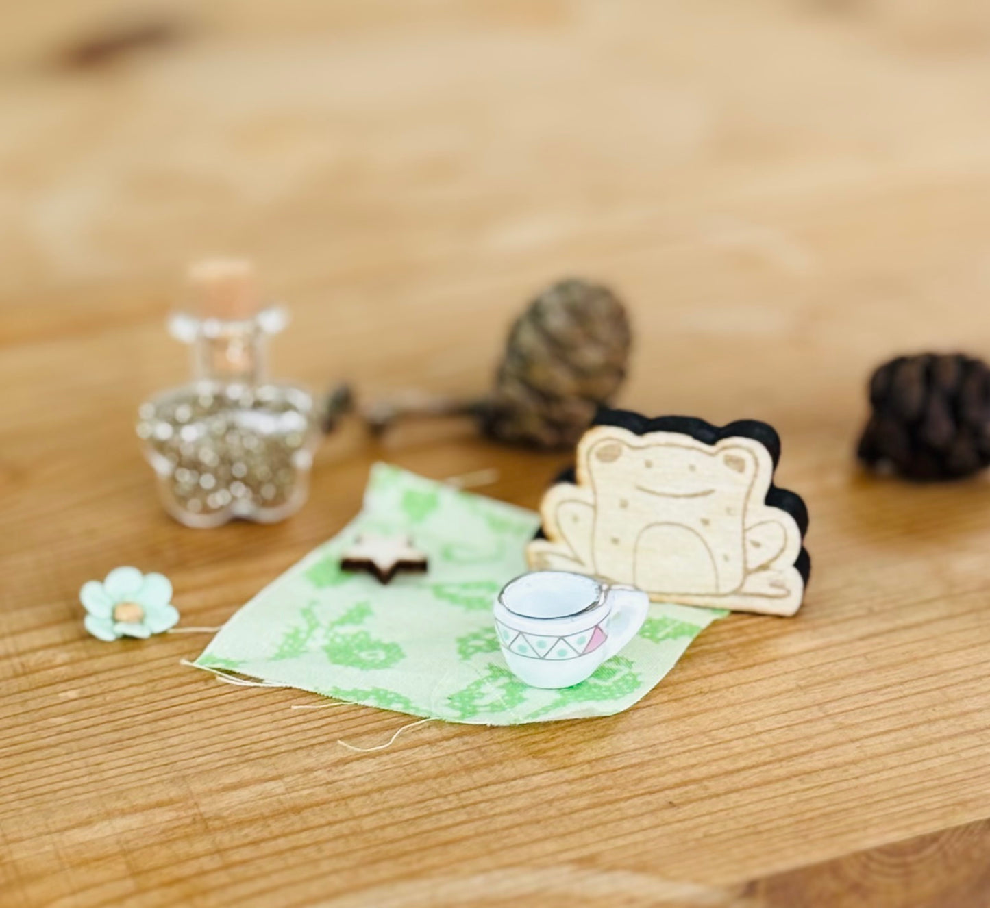 Little frog tea set with fairy dust and miniature china piece