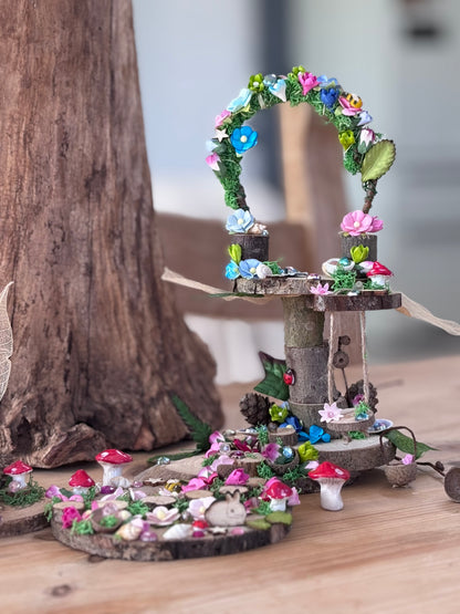 Cherry Cheesecake Fairy Picnic Set – Miniature Fairy Garden Accessory with Bunny , gather here fairies sign and fairy dust