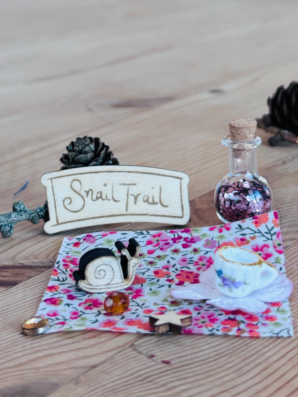 Fairy set with little snail , eco friendly fairy dust , liberty print picnic rug and more