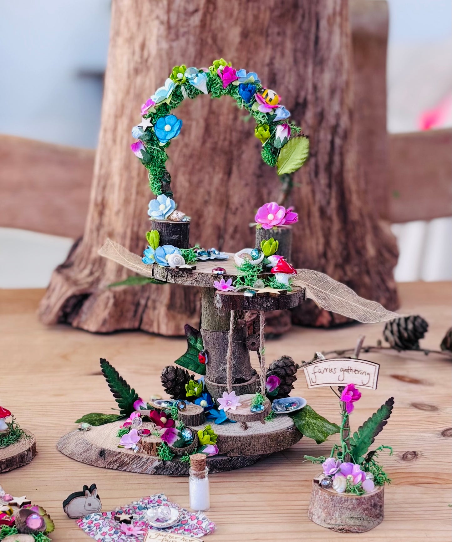 Secret Garden Swing Kit – Multi Layer Fairy Garden Craft Kit with tiny acorn hat basket