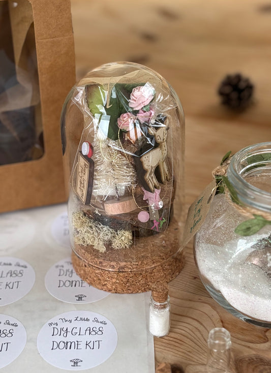 Diy Christmas glass dome kit with baby deer and little tree miniature garden
