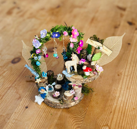 Diy Fairy Garden with a Flower Arch and Unicorn