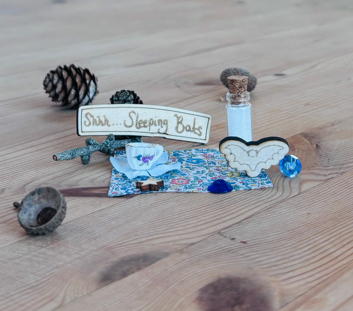 Fairy set with little Bat, eco friendly fairy dust , liberty print picnic rug and more