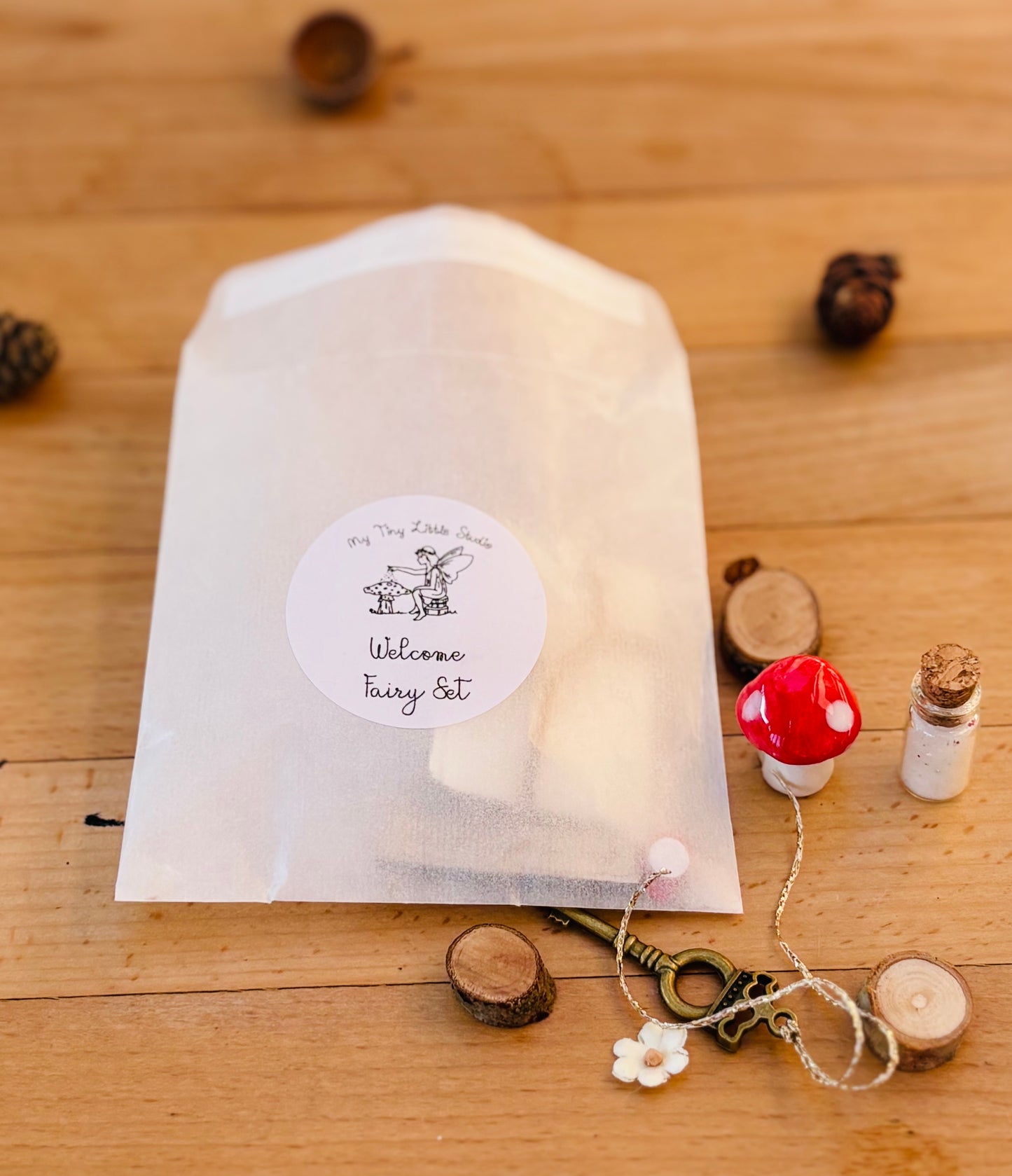 Fairy Welcome Set with ceramic toadstool , key , stepping stones , fairy dust and more