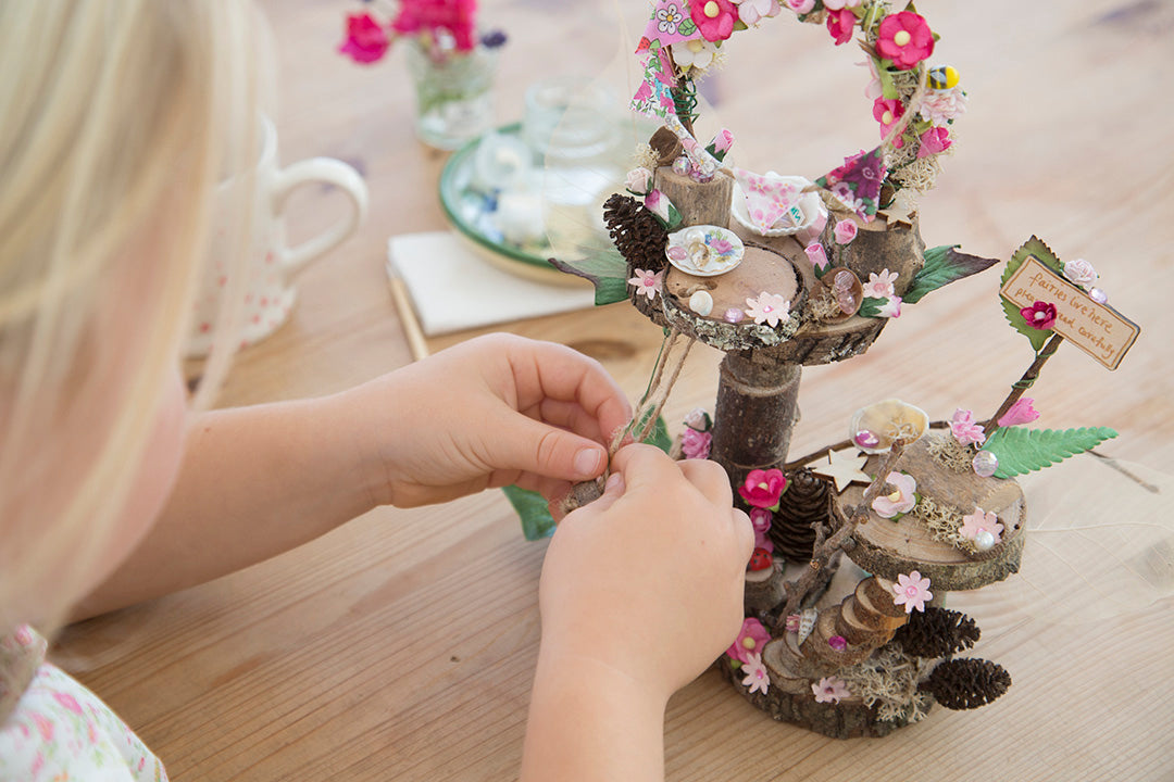 DIY Mega Fairy Garden kit with tree house, swing, flower arch, sign post and toadstool