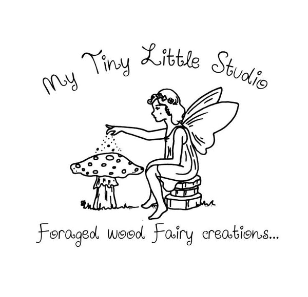 Illustration of a fairy sitting on a mushroom with 'My Tiny Little Studio' text above.