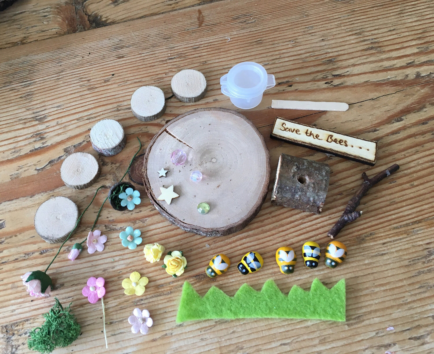 DIY fairy garden kit with save the bees sign