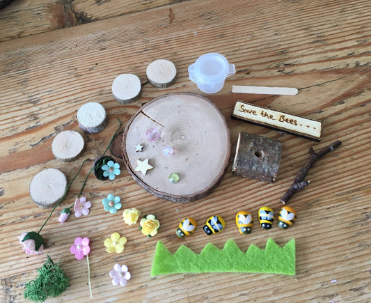 DIY fairy garden kit with save the bees sign